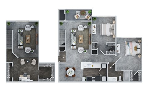 Floor plan for 2 beds, 1 bath, 1251 sqft